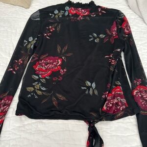 American Rag Black Floral Long Sleeve Blouse